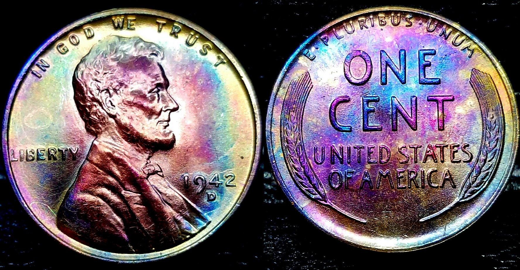 1942-D Lincoln  Cent   Toned  Superb Ms++ Gem++  $7. + 000  283952405874  bdoubrava12912 o.jpg
