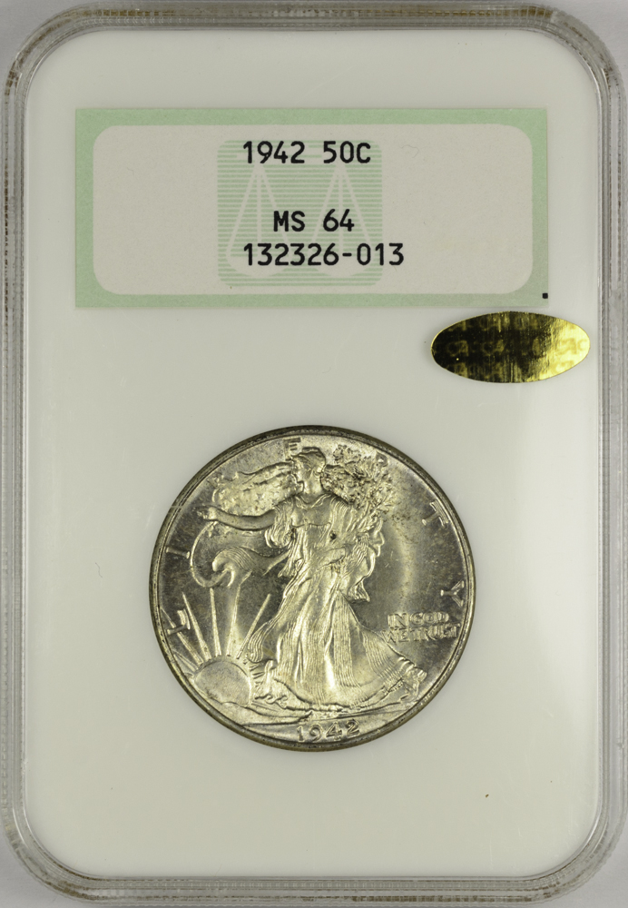 1942 HALF DOLLAR - WALKING LIBERTY NGC MS 64, CAC gold! 50C Obv Slab.jpg