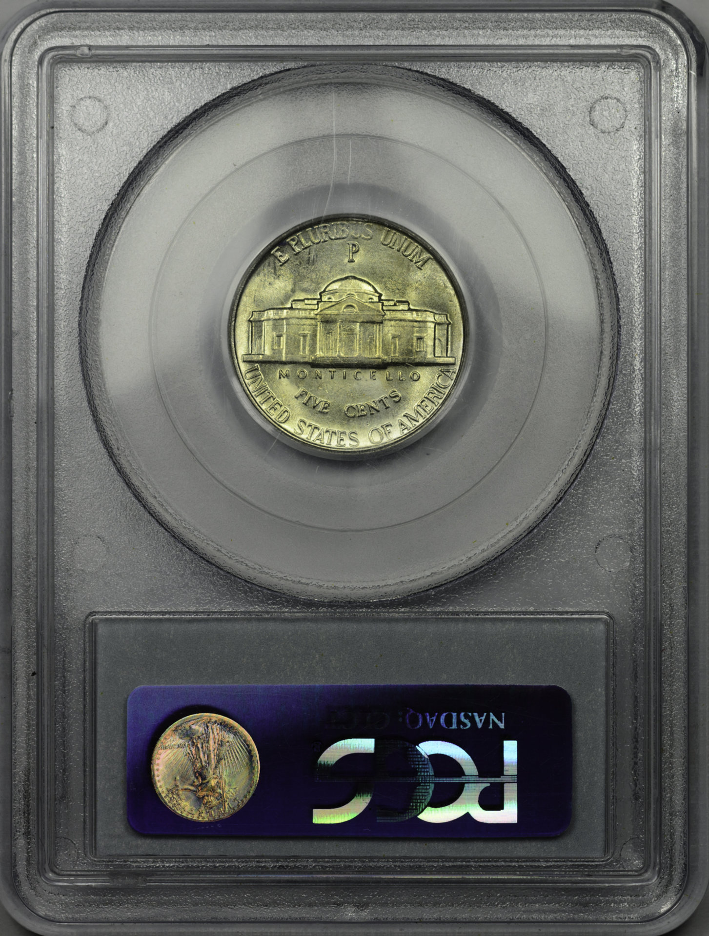 1943 P 5C FIVE-CENT PIECE - JEFFERSON 1943 OVER 2 PCGS MS64 11450744 CAC Rev Slab.JPG