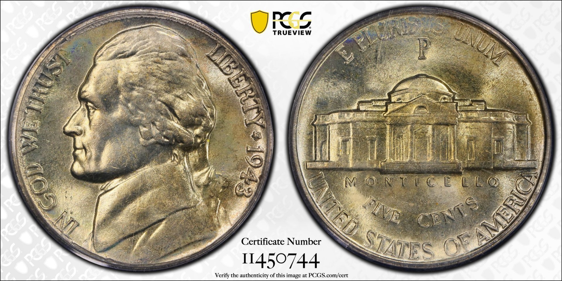 1943 P 5C Five-Cent Piece - Jefferson 1943 OVER 2 PCGS MS64 11450744 CAC TrueView Full.jpg