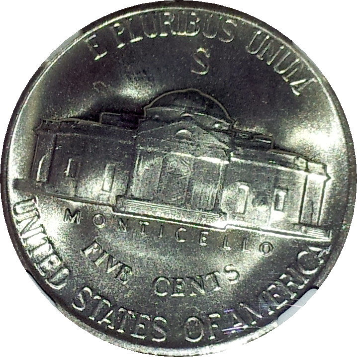 1943 S USA Jefferson Nickel MS66 Rev.JPG