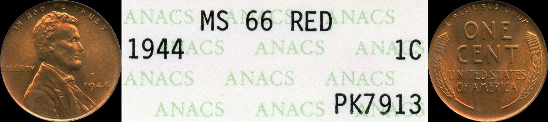 1944 Lincoln Cent, ANACS MS66 Red 1-horz.jpg