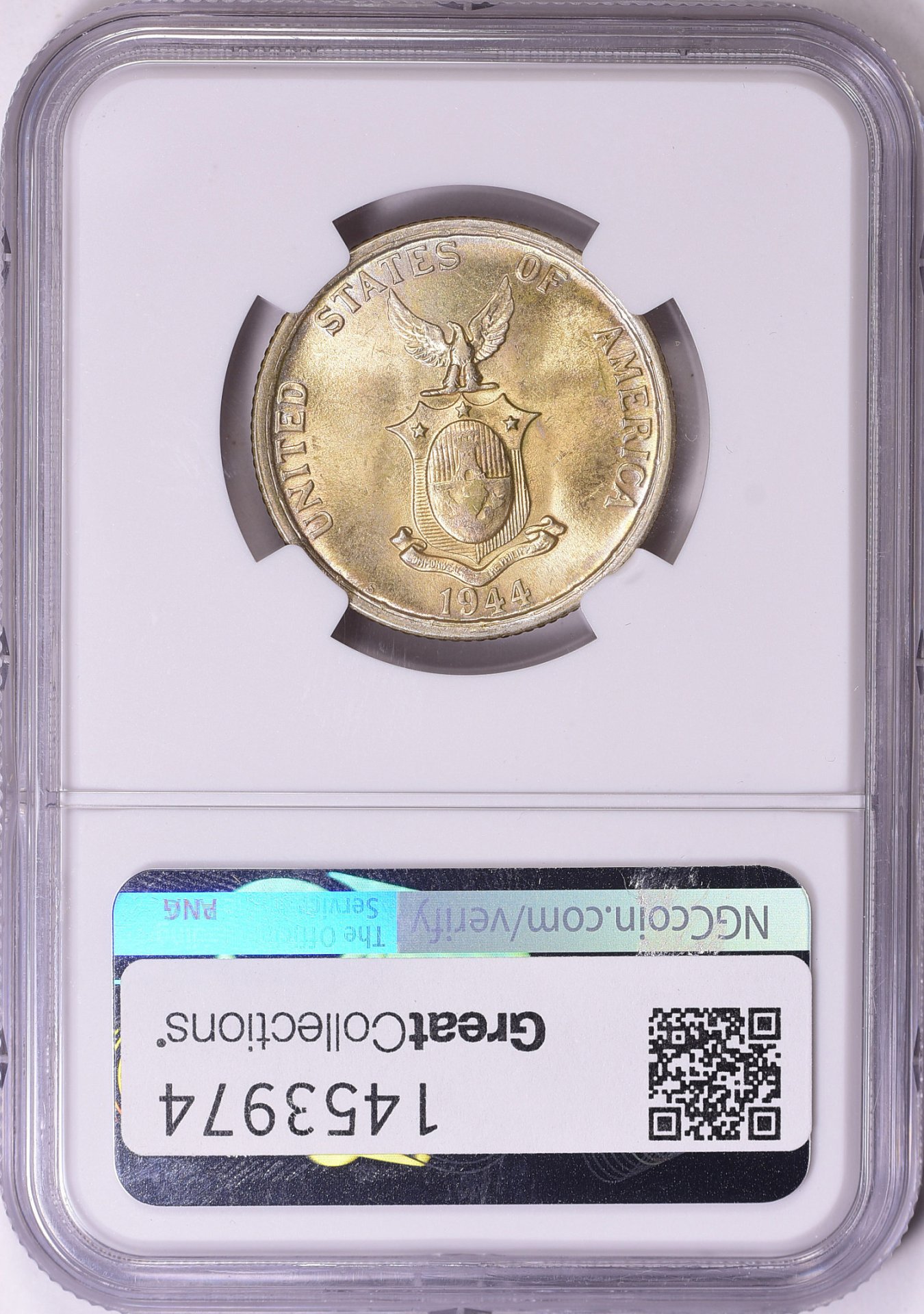 1944-S U.S. Philippines Fifty Centavos NGC MS-64 6349403-081 GC Rev Slab.jpg