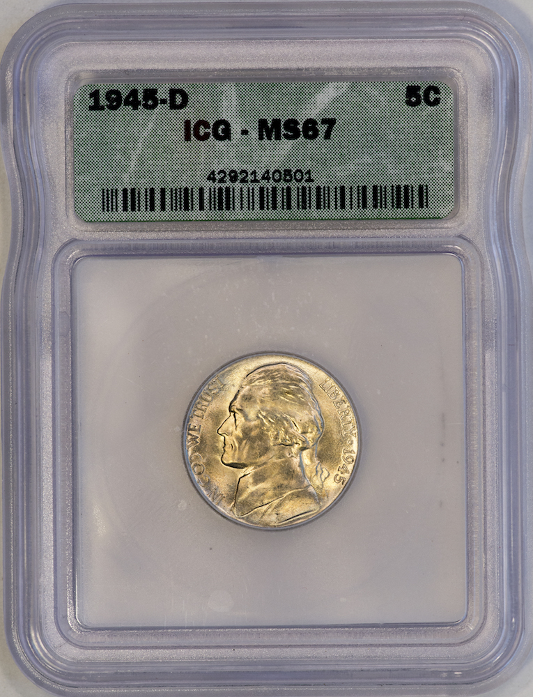 1945 D Jefferson Nickel ICG MS67 Slab - Obverse.jpg