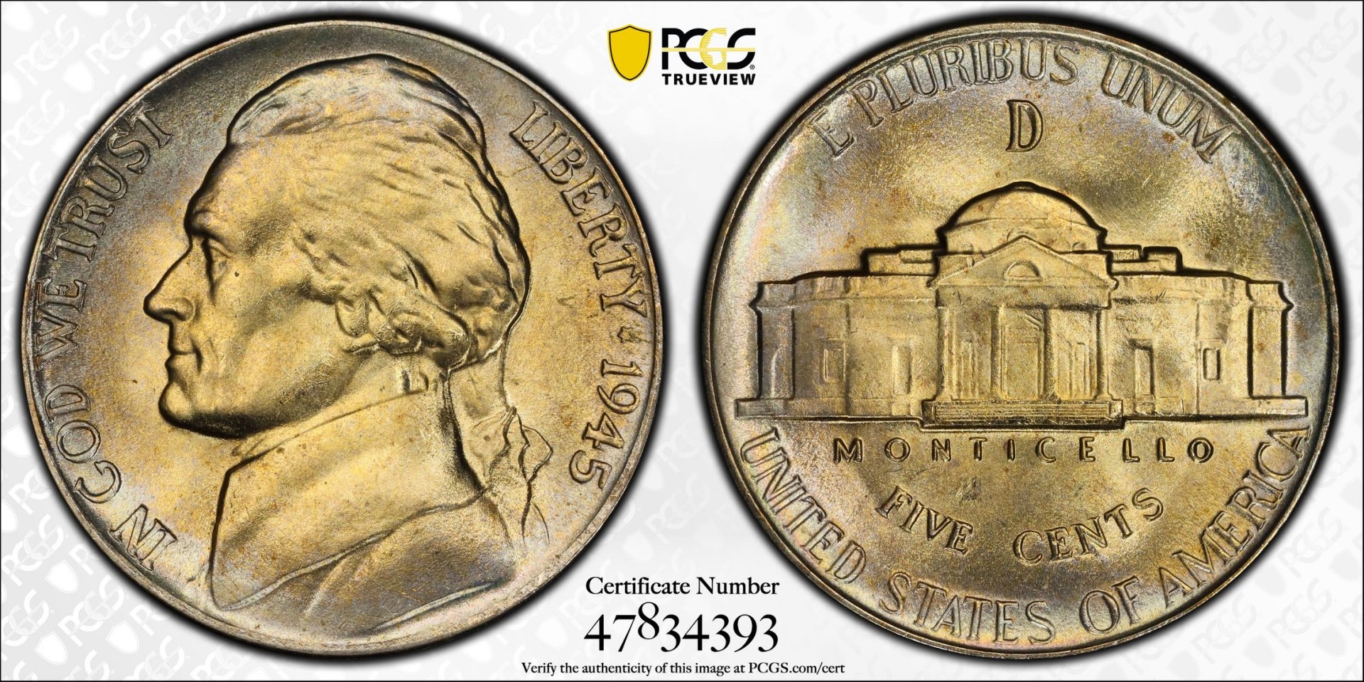 1945-D Jefferson Nickel PCGS MS-67 FS 47834393 (Toned) TrueView Large.jpg
