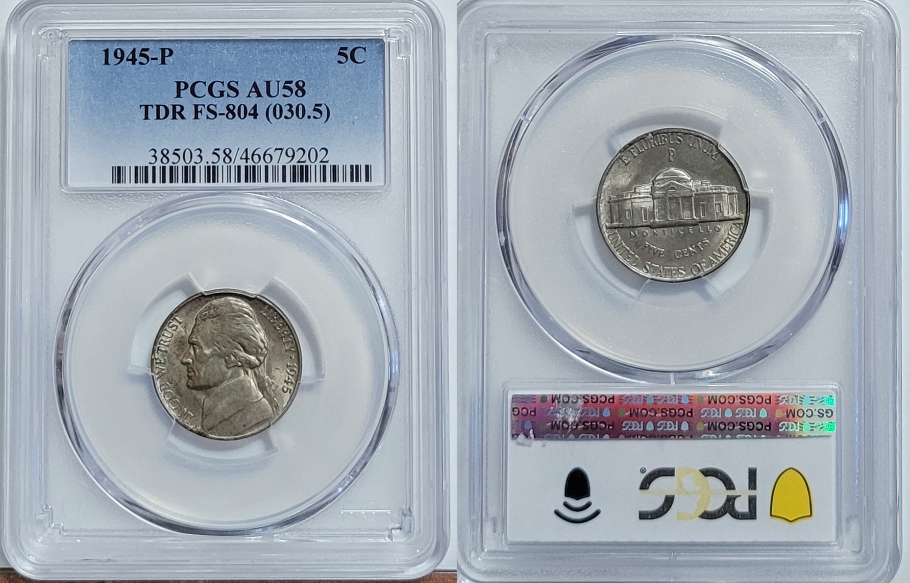 1945-P Jefferson Nickel TDR FS-804 AU58 PCGS Ax-horz.jpg