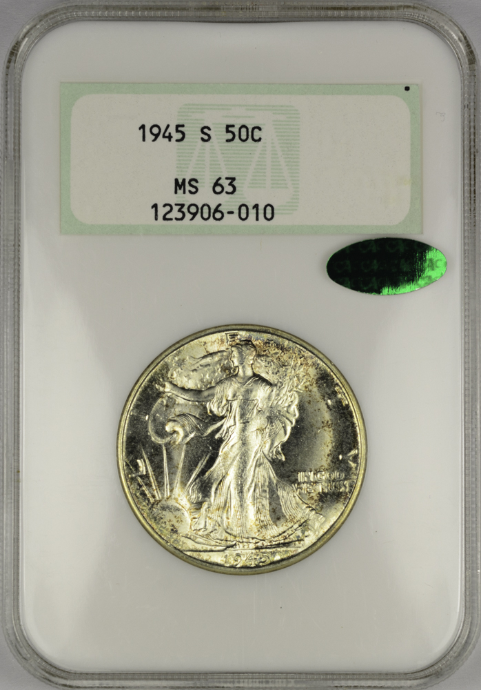 1945 S HALF DOLLAR - WALKING LIBERTY NGC MS 63, CAC green! 50C Obv Slab.jpg