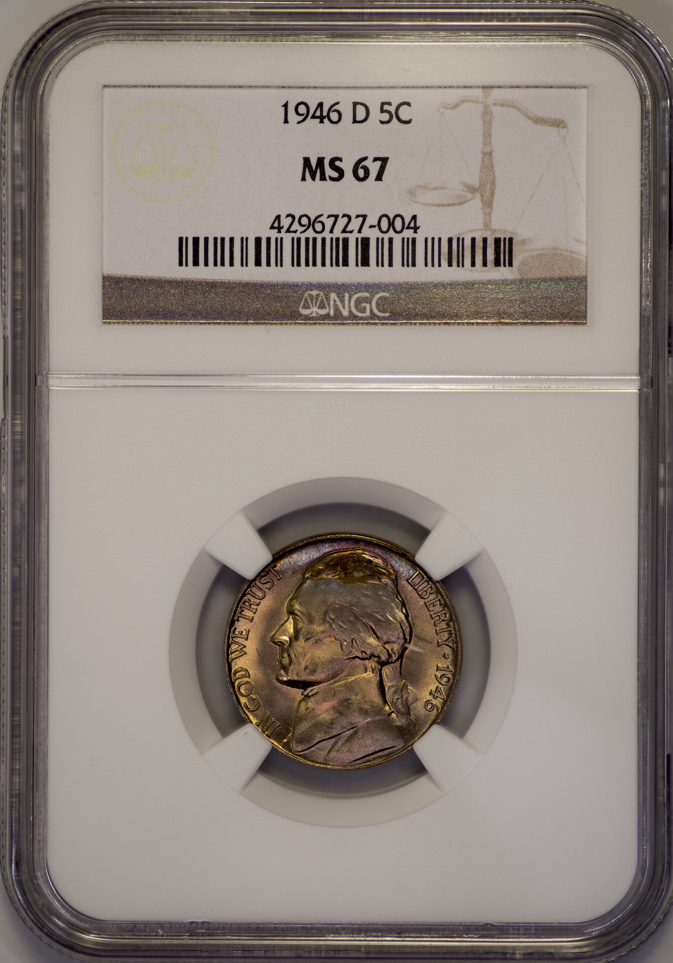 1946 D Jefferson Nickel NGC MS67 Slab - Obverse.jpg