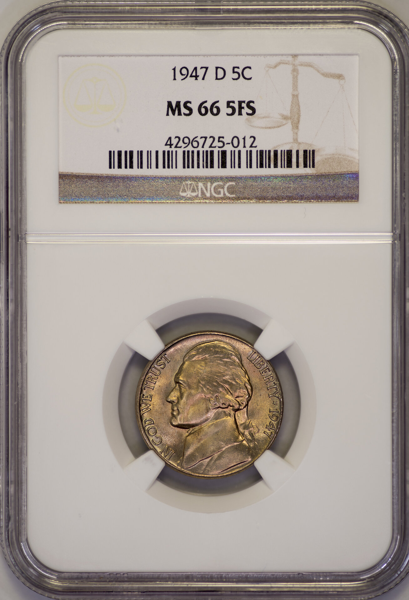 1947 D Jefferson Nickel NGC MS665FS Slab - Obverse.jpg