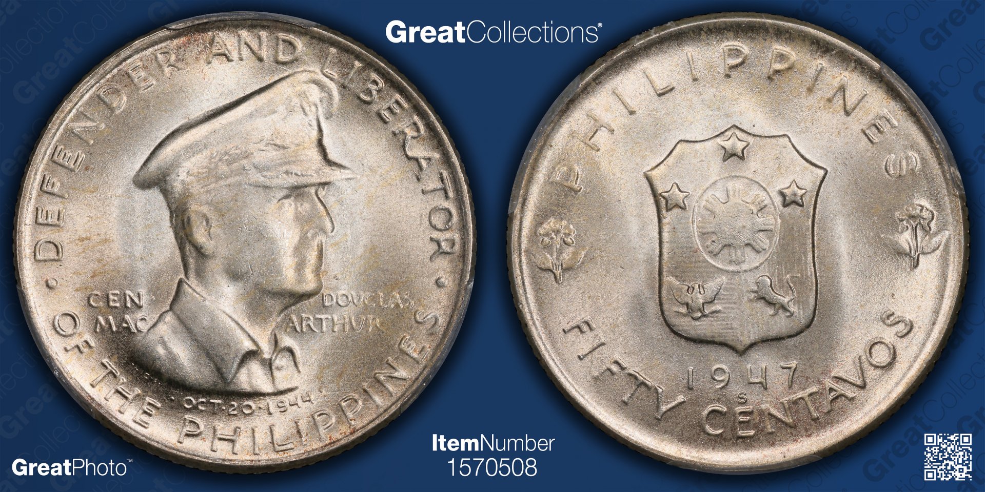 1947 S 50C FIFTY CENTAVOS PHILIPPINES WORLD COIN PCGS MS65 46224907 GC GreatPhoto.jpg