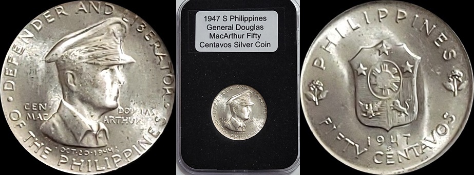 1947 S Philippines General Douglas MacArthur Fifty Centavos Silver Coin 3-horz.jpg