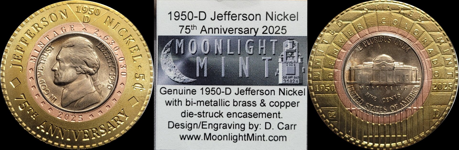 1950-D Jefferson Nickel 75th Anniversary brasscopper bi-metallic encased 1-horz.jpg