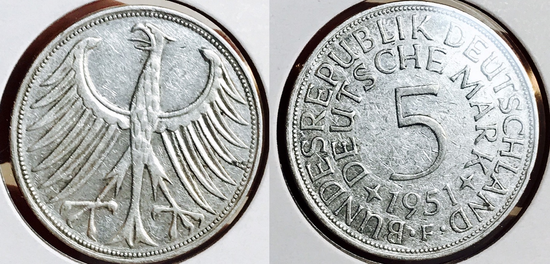 1951-F Germany Silver 5 Mark. Nice Collector Coin $12. + 000  332223291089  heisman1215 (1).jpg