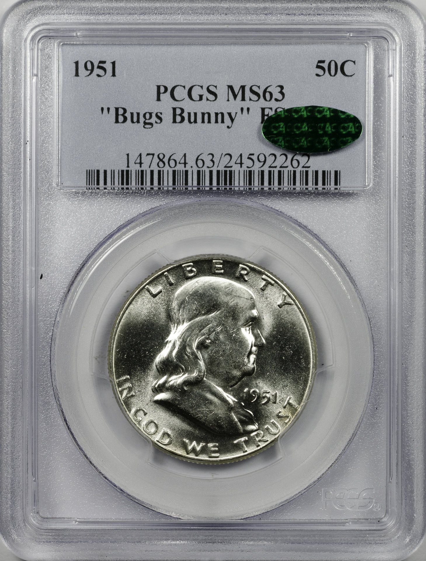 1951 HALF DOLLAR - FRANKLIN PCGS MS 63 BUGS BUNNY, CAC Obv Slab.JPG