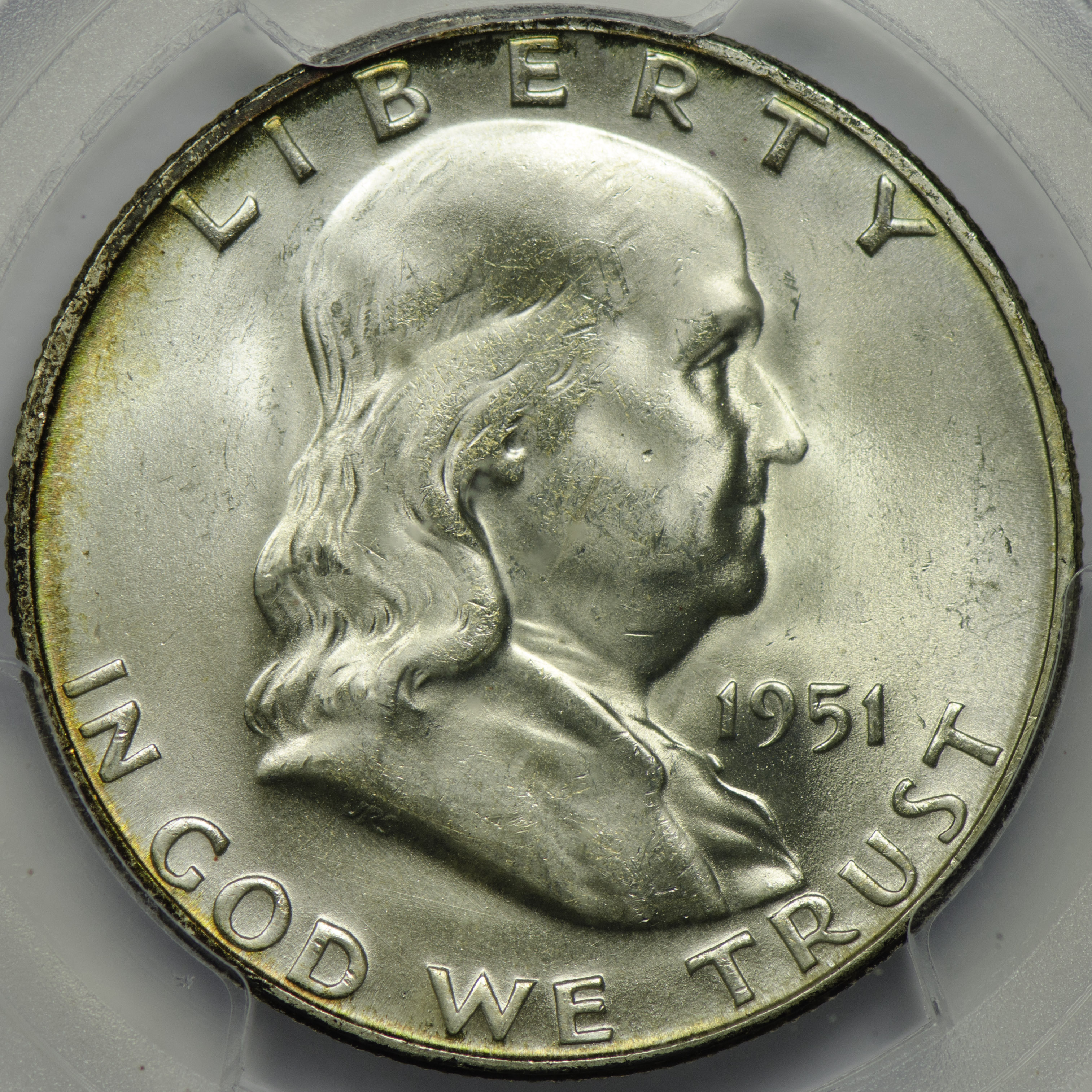 1951 S HALF DOLLAR - FRANKLIN PCGS MS 66, CAC Obv closeup f5.6 105mm-734.jpg