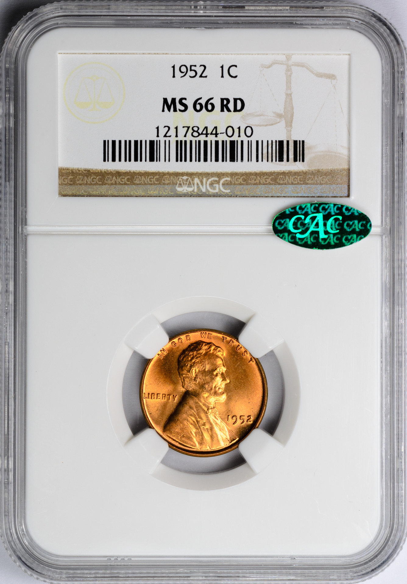 1952 1C CENT - LINCOLN, WHEAT REVERSE NGC MS66RED 1217844-010 CAC Obv Slab.jpg