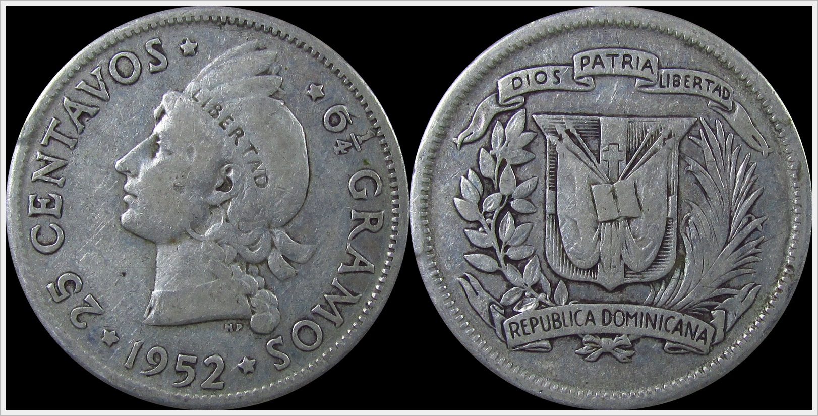 1952 Domican republic 25 Centavos.jpg