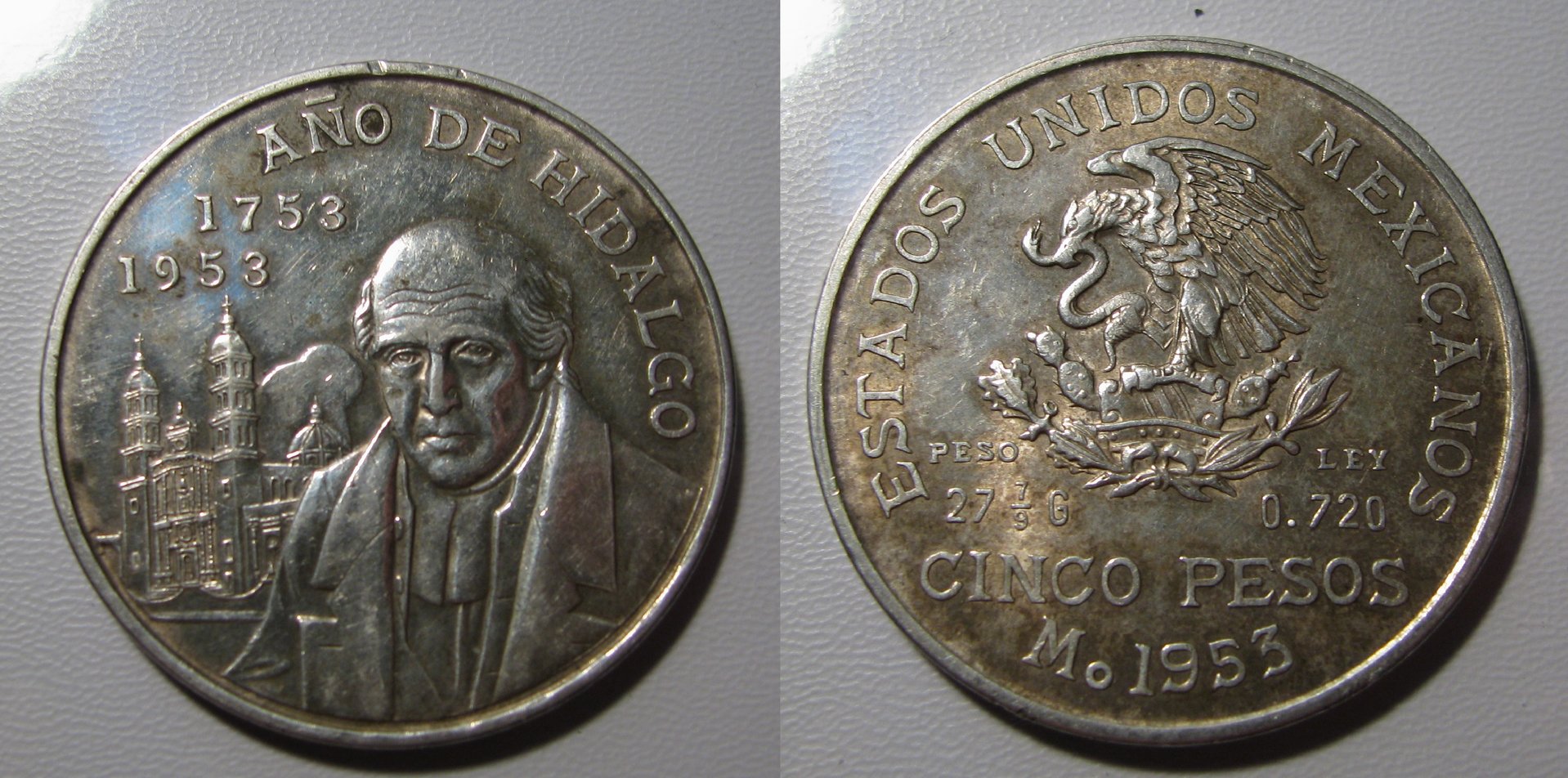 1953 Mexico 5 Pesos Hidalgo Anniversary.jpg