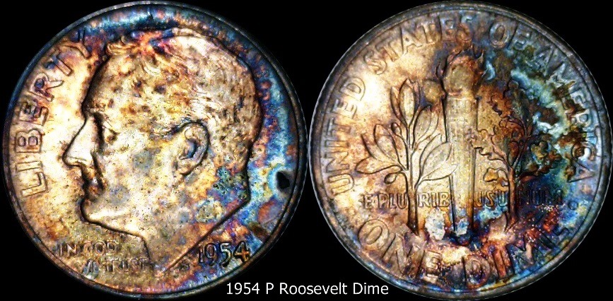 1954 Roosevelt Dime Toned set.jpg