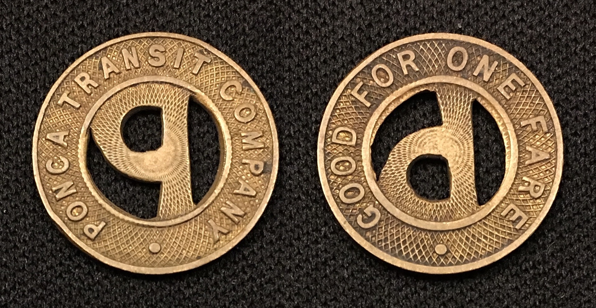 1955 CE (circa) Oklahoma Transit Token 1 Fare Ponca City, Oklahoma Ponca Transit Company.jpg