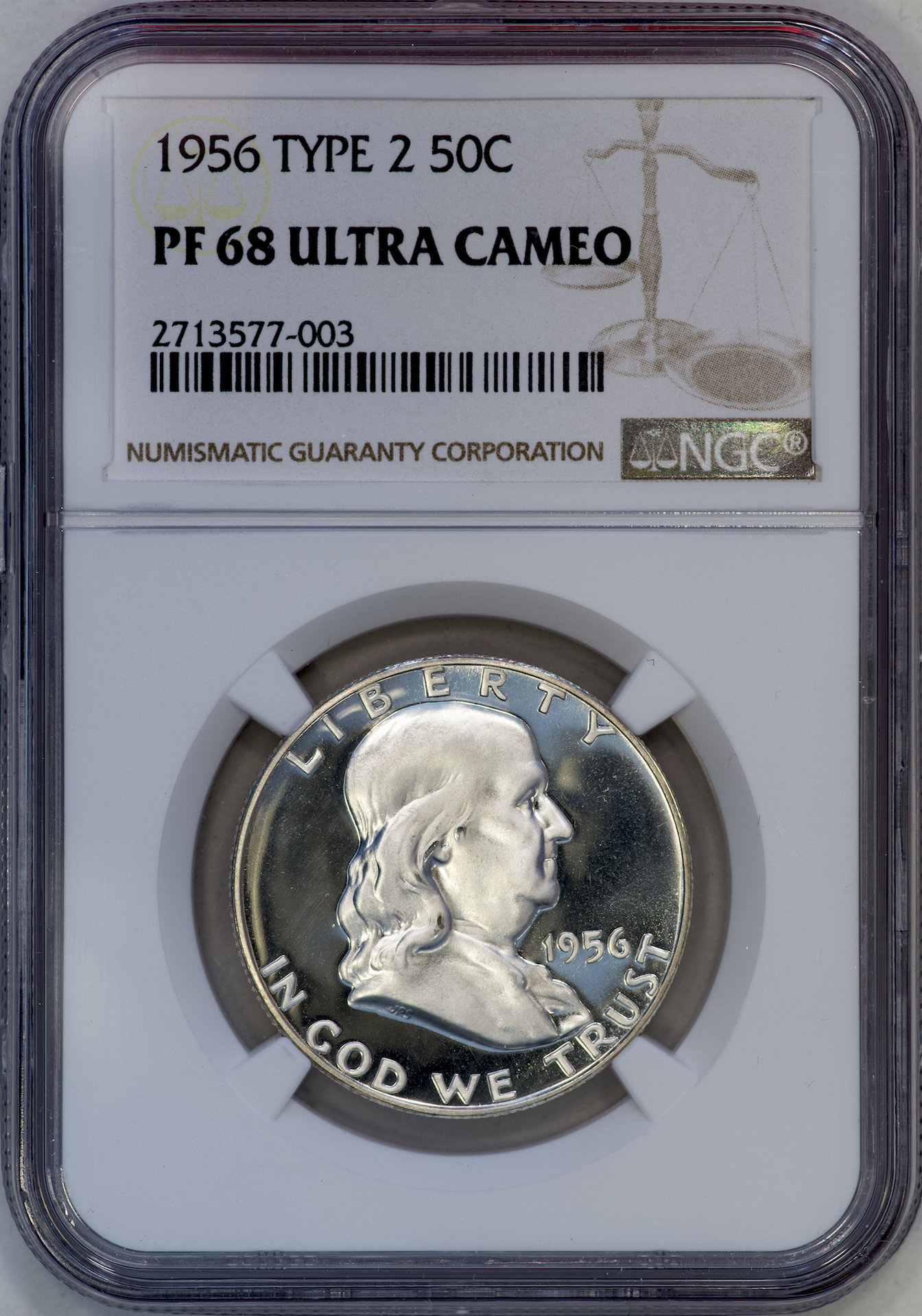 1956 Proof Franklin Half NGC PF68UCAM Slab 1 - Obverse.jpg