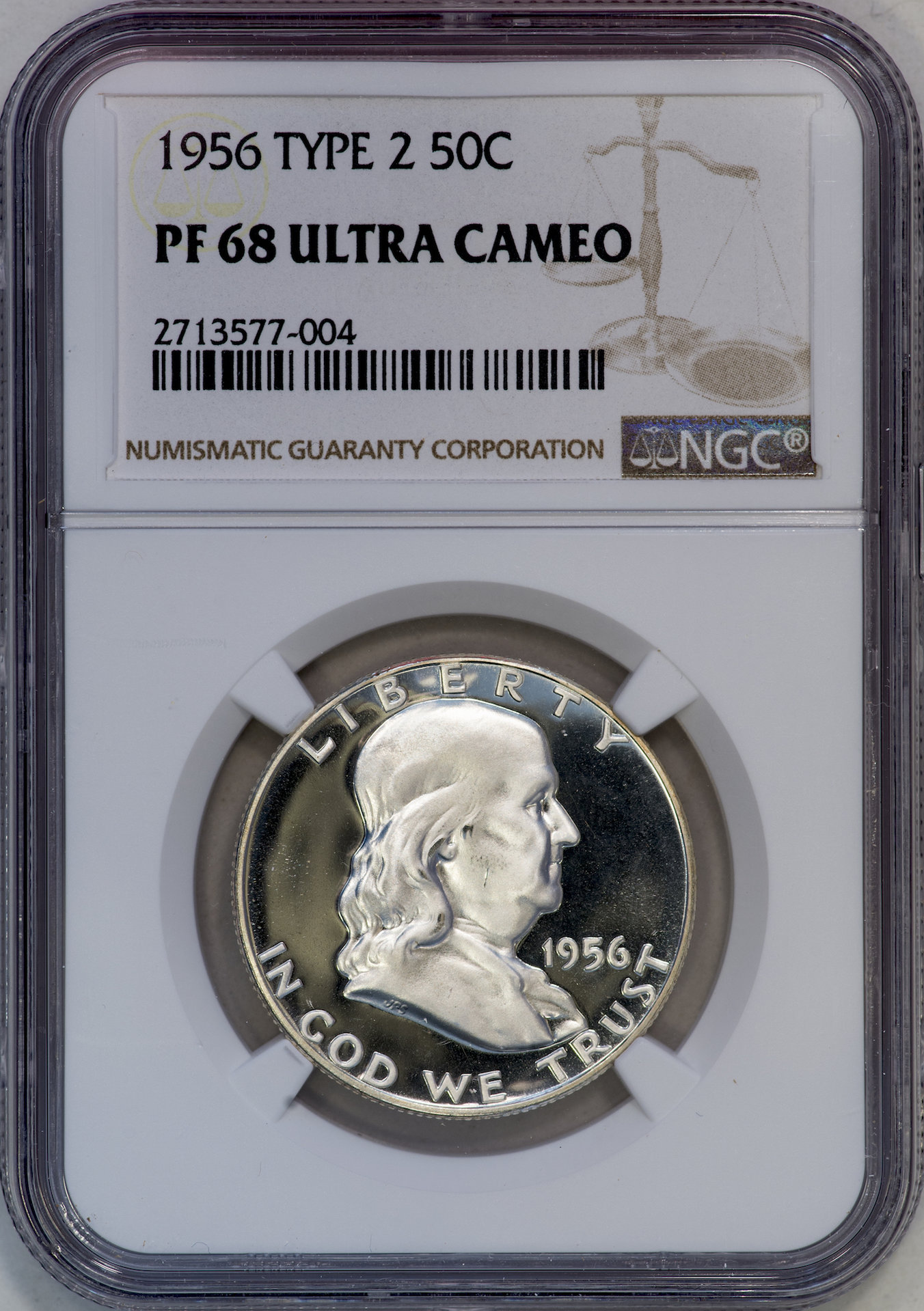 1956 Proof Franklin Half NGC PF68UCAM Slab 2 - Obverse.jpg