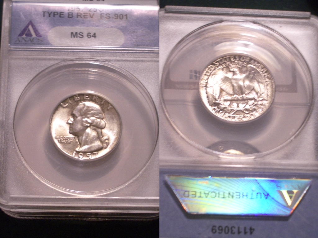 1957 25c B Obv-Rev holders.JPG