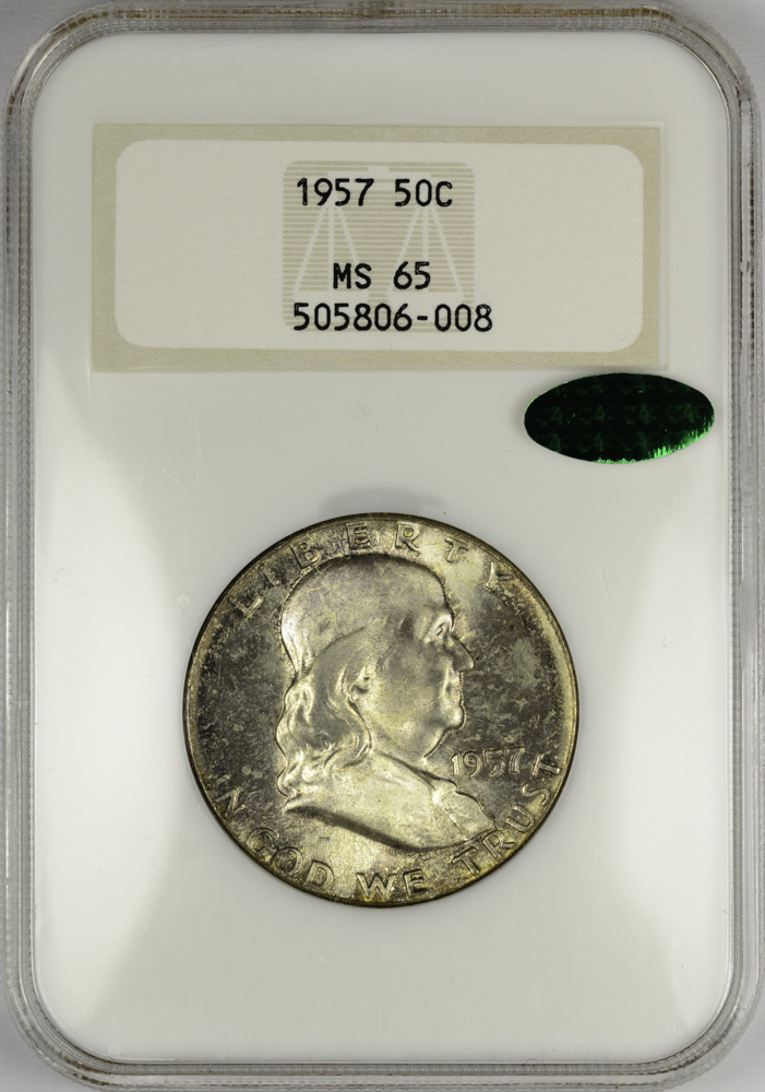 1957 HALF DOLLAR - FRANKLIN NGC MS 65, CAC green! 50C Obv Slab.jpg