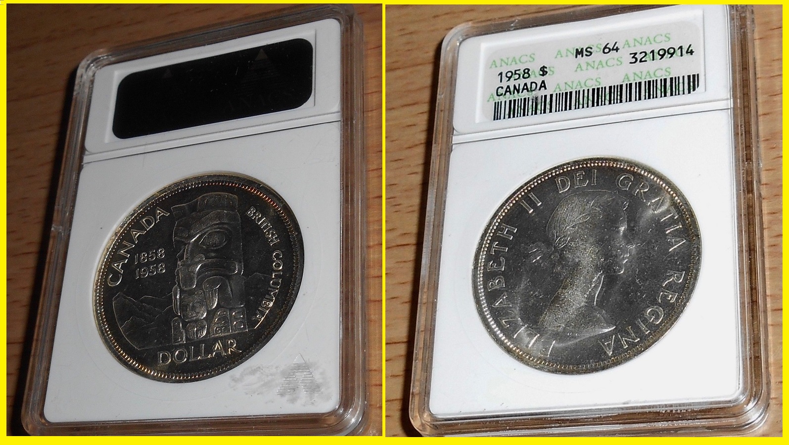 1958 Canada Ms-64 Totem Pole Dollar ANACS  $17.38 + $5.  183327372675  gs848 r.jpg