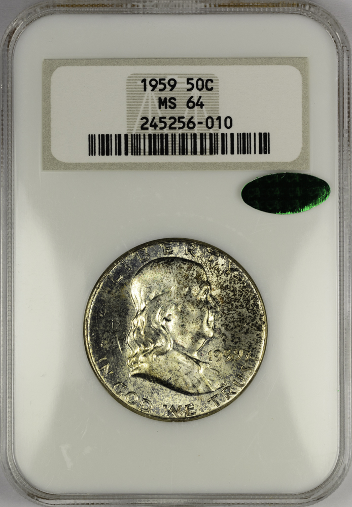 1959 HALF DOLLAR - FRANKLIN NGC MS 64, CAC green! 50C  Obv Slab.jpg