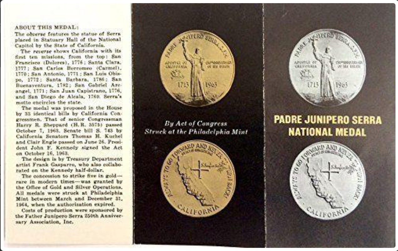 1963 MEDAL 250 ANNIVERSARY BRONZE PADRE JUNIPERO SERRA WITH CERTIFICATE US MINT #1846712610.png