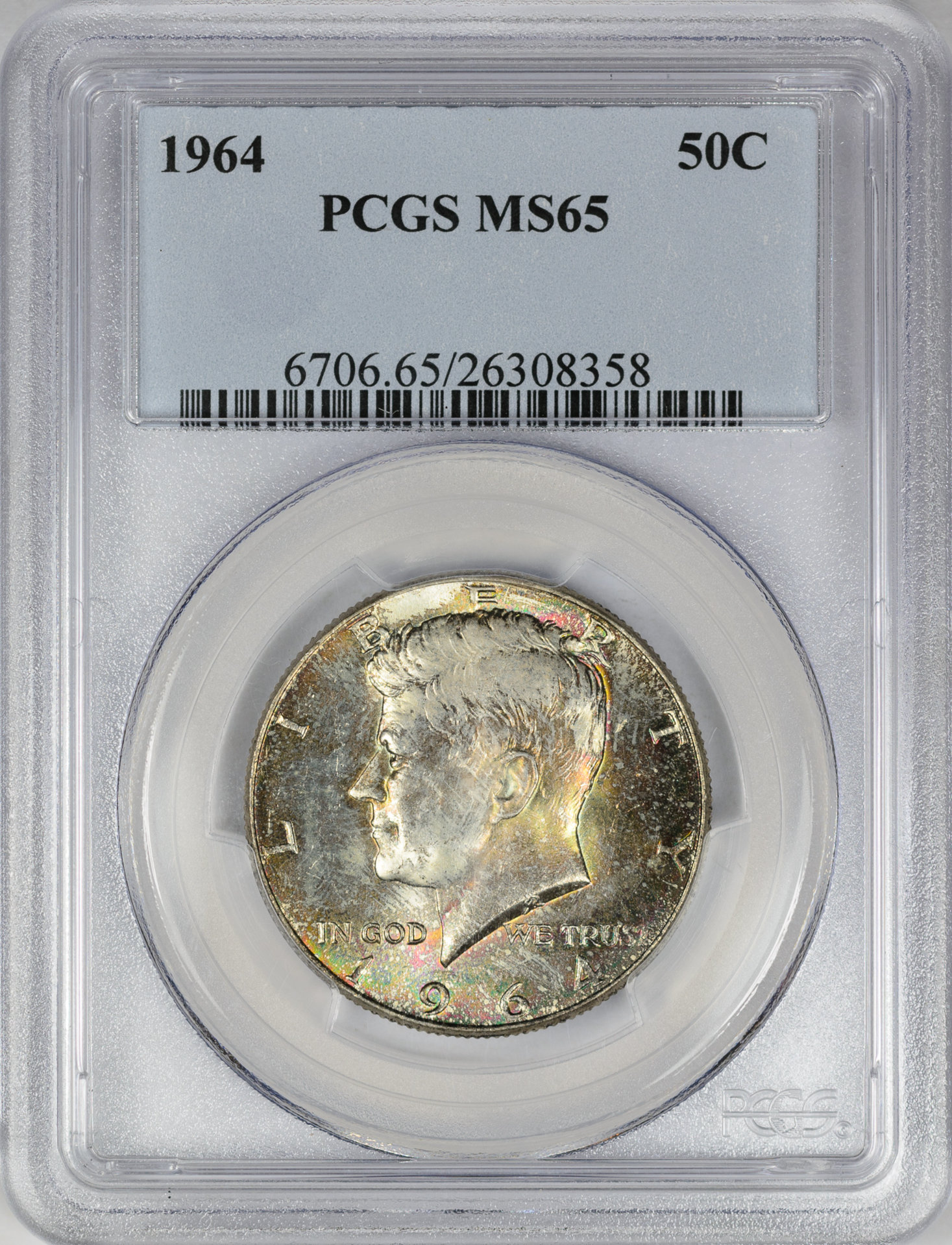 1964 50C HALF DOLLAR - KENNEDY, SILVER PCGS MS65 26308358 Obv Slab.jpg