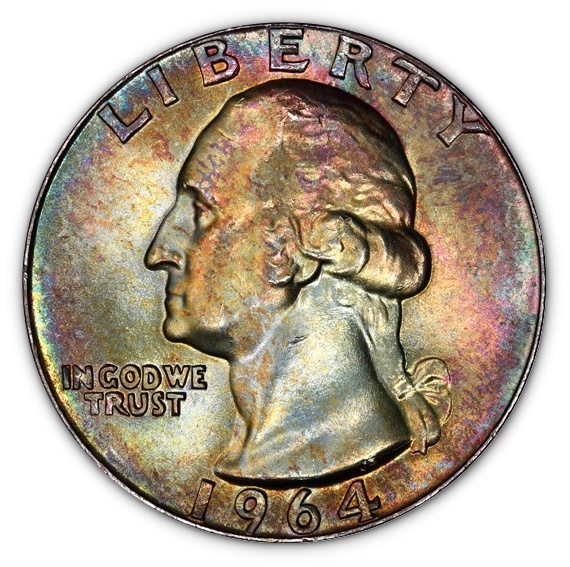 1964 MS Toned Washington Quarter Robec.jpg
