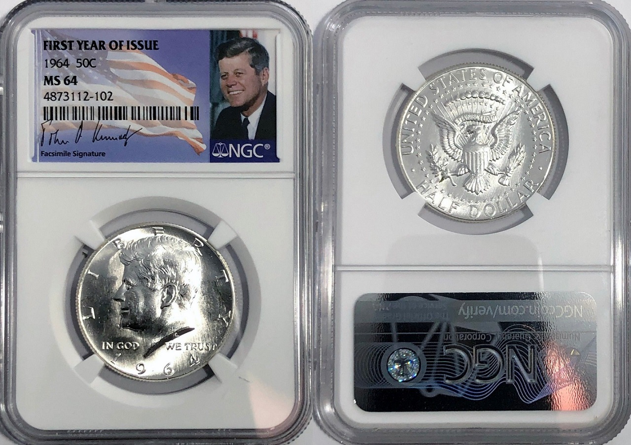 1964-P NGC Ms-64 Silver Kennedy Half Dollar First Year Issue JFK Coin.jpg
