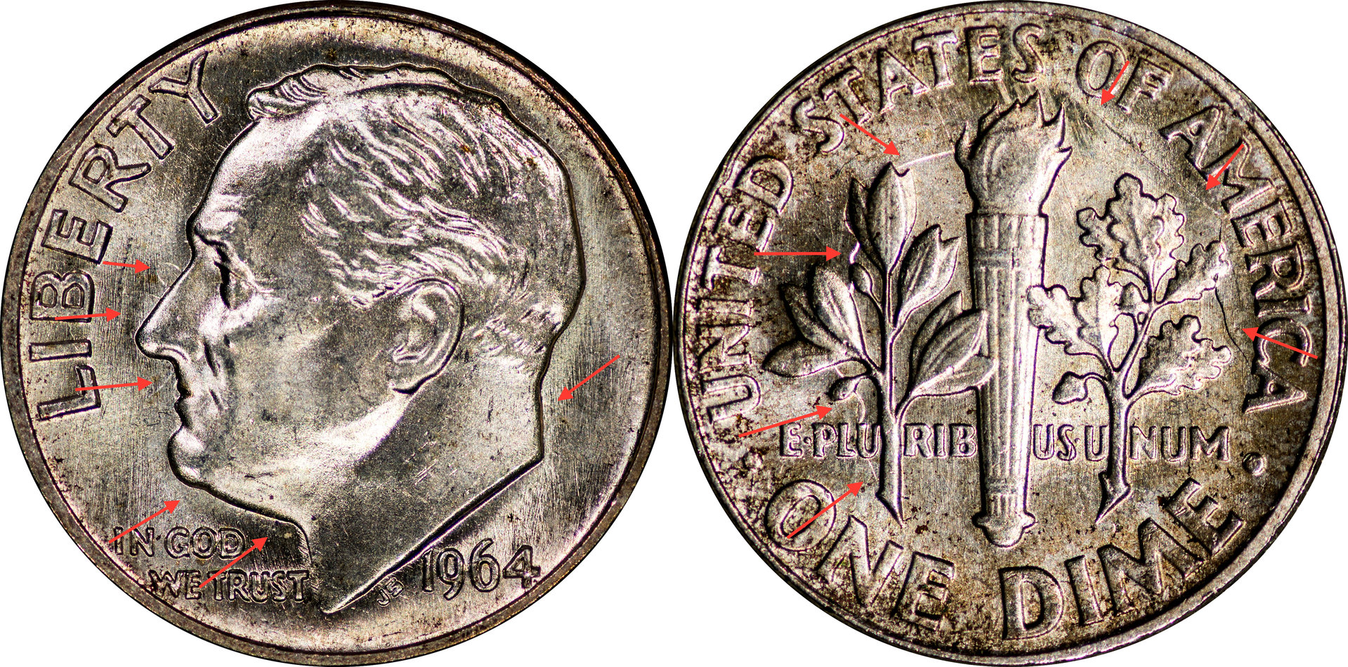 1964 Roosevelt Dime Die Clash - Arrows.jpg