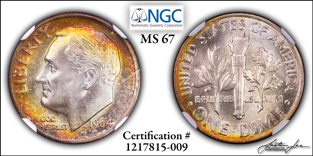 1964 Roosevelt Dime NGC MS 67 Small.jpg