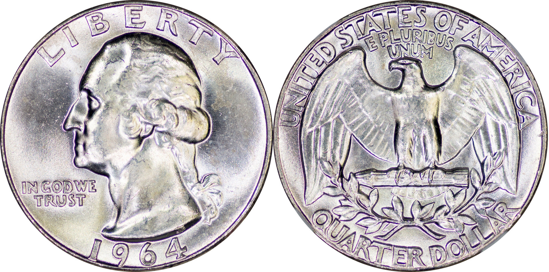 1964 Type B Washington Quarter NGC MS64.jpg