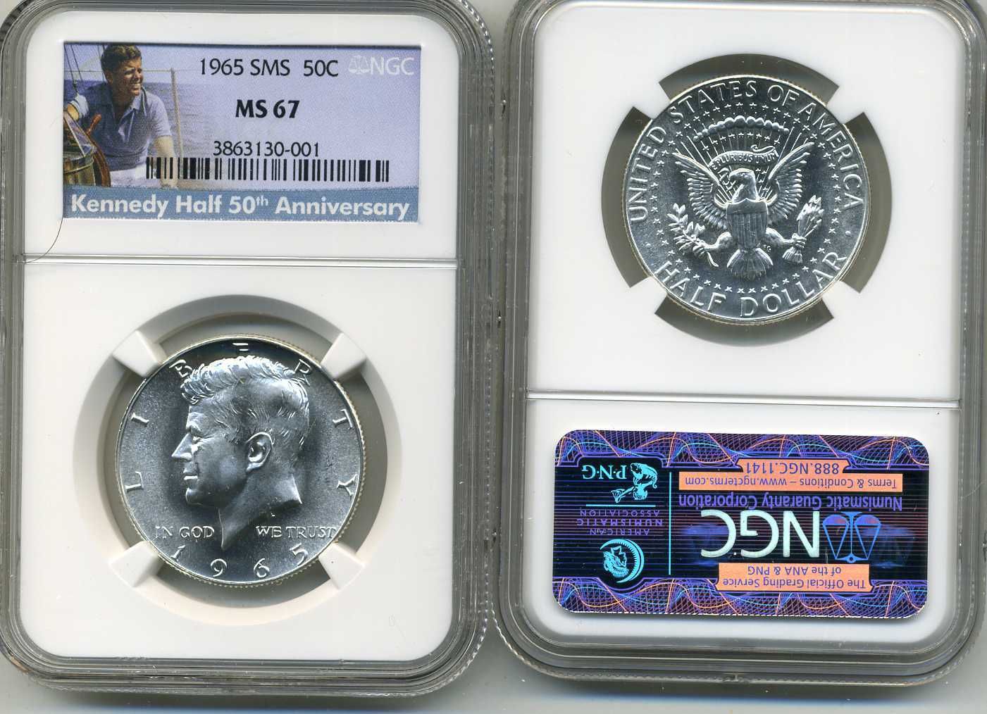 1965 SMS Silver Kennedy Half NGC MS 67 50th Anniversary.JPG