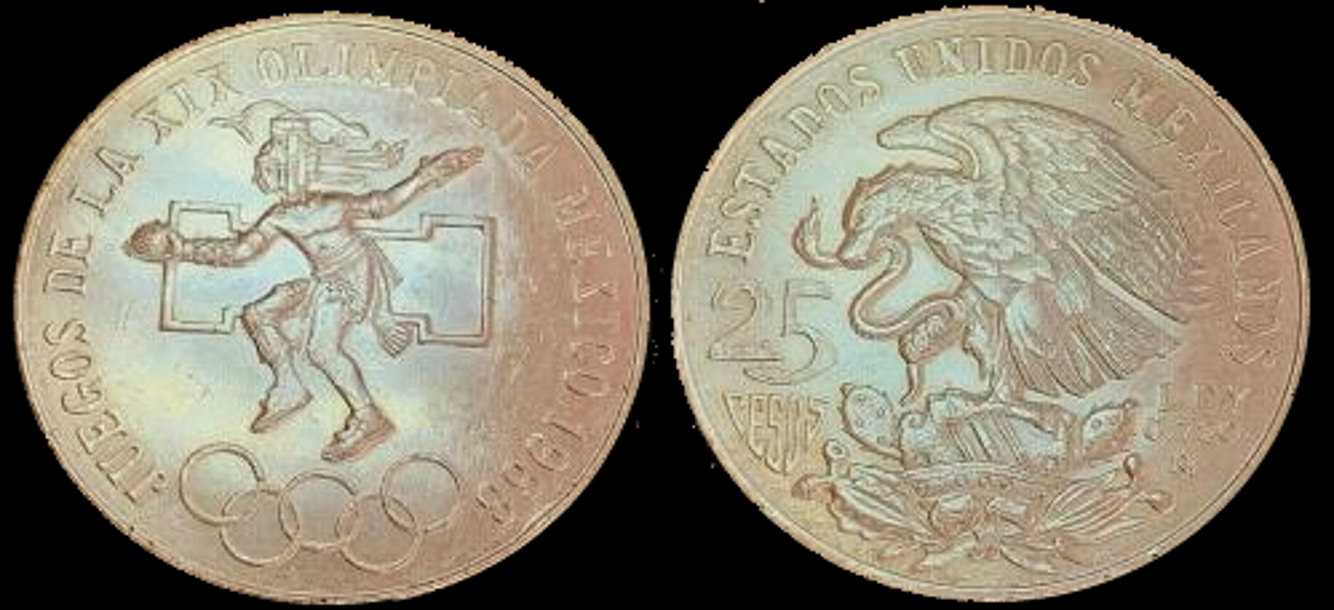 1968 XIX Olympiada Veinticinco Pesos.jpg