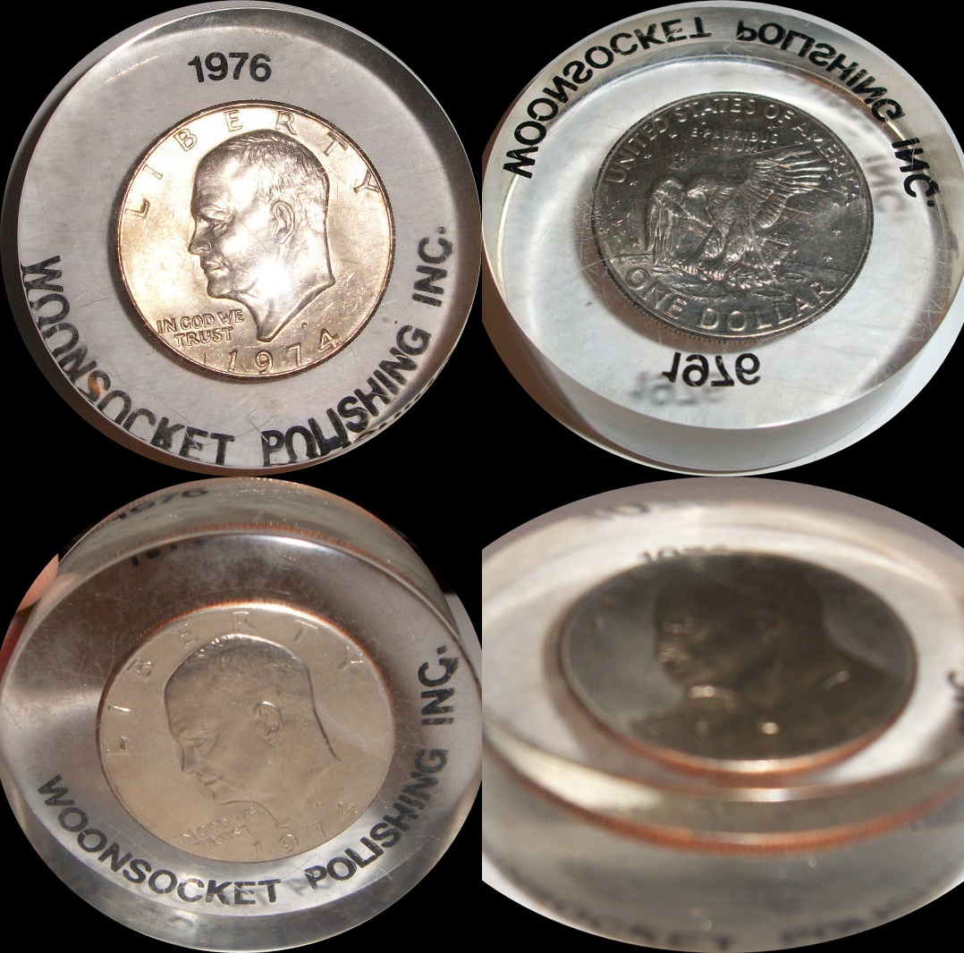 1974 D SILVER DOLLAR Lucite paperweight Advertising Woonsocket polishing6-tile.jpg