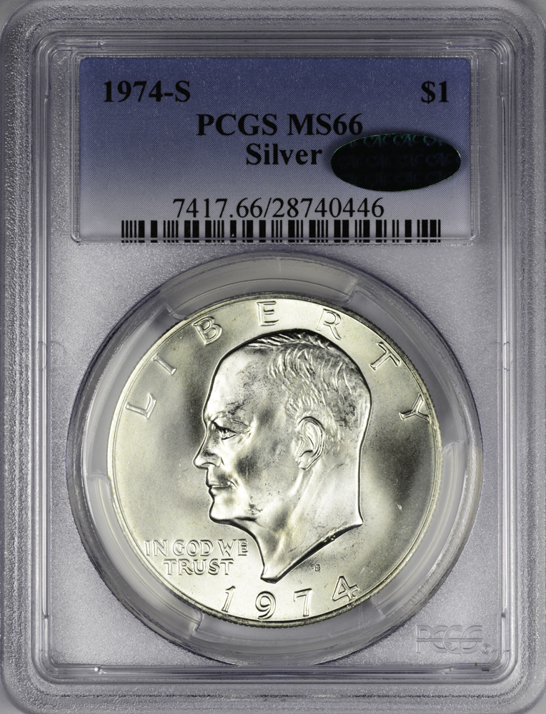 1974 DOLLAR - EISENHOWER SILVER PCGS MS 66 SILVER, CAC green! $1 Obv Slab.jpg