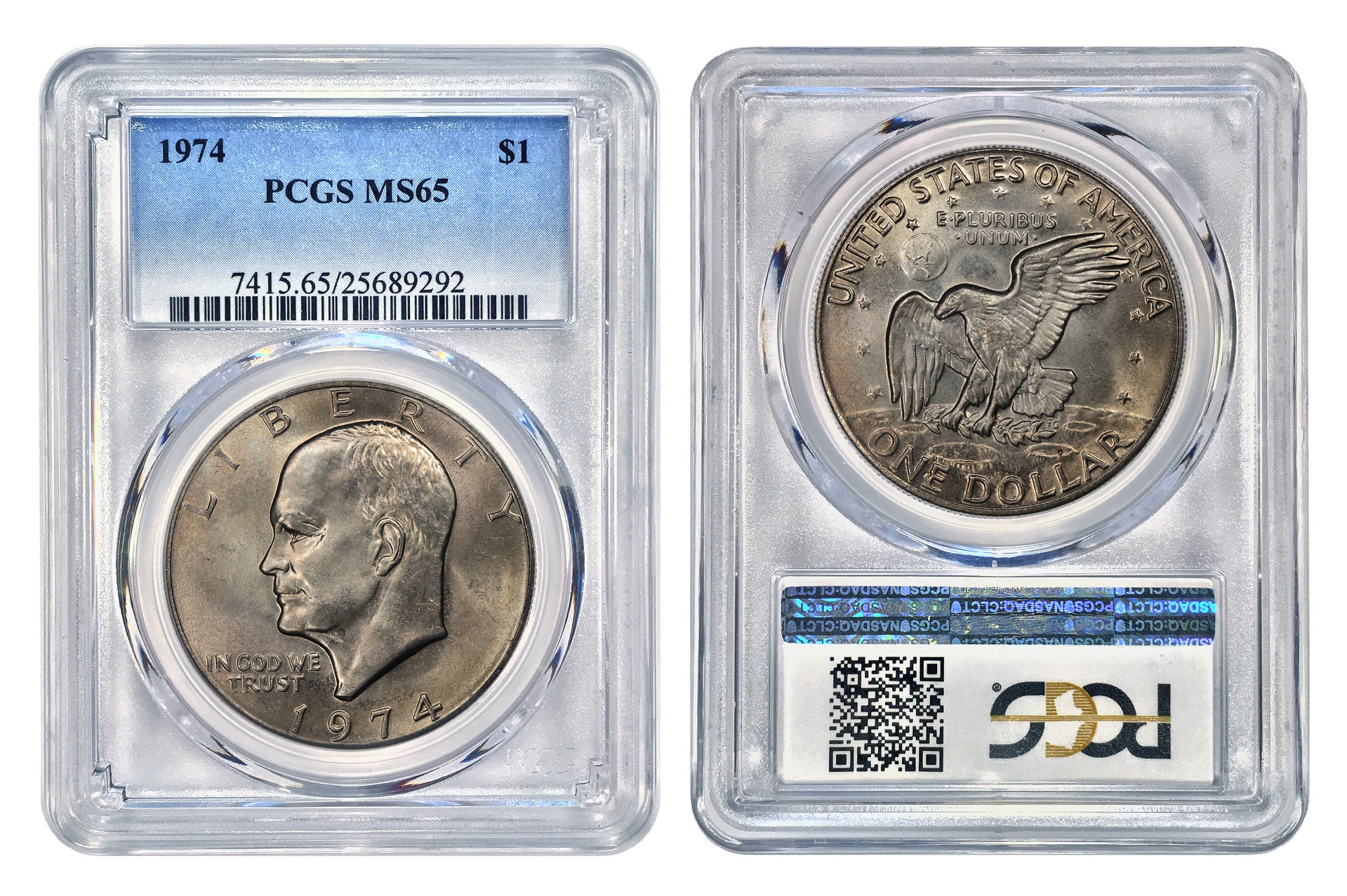 1974 Eisenhower PCGS MS65 25689292 Strike-Thru slab.jpg