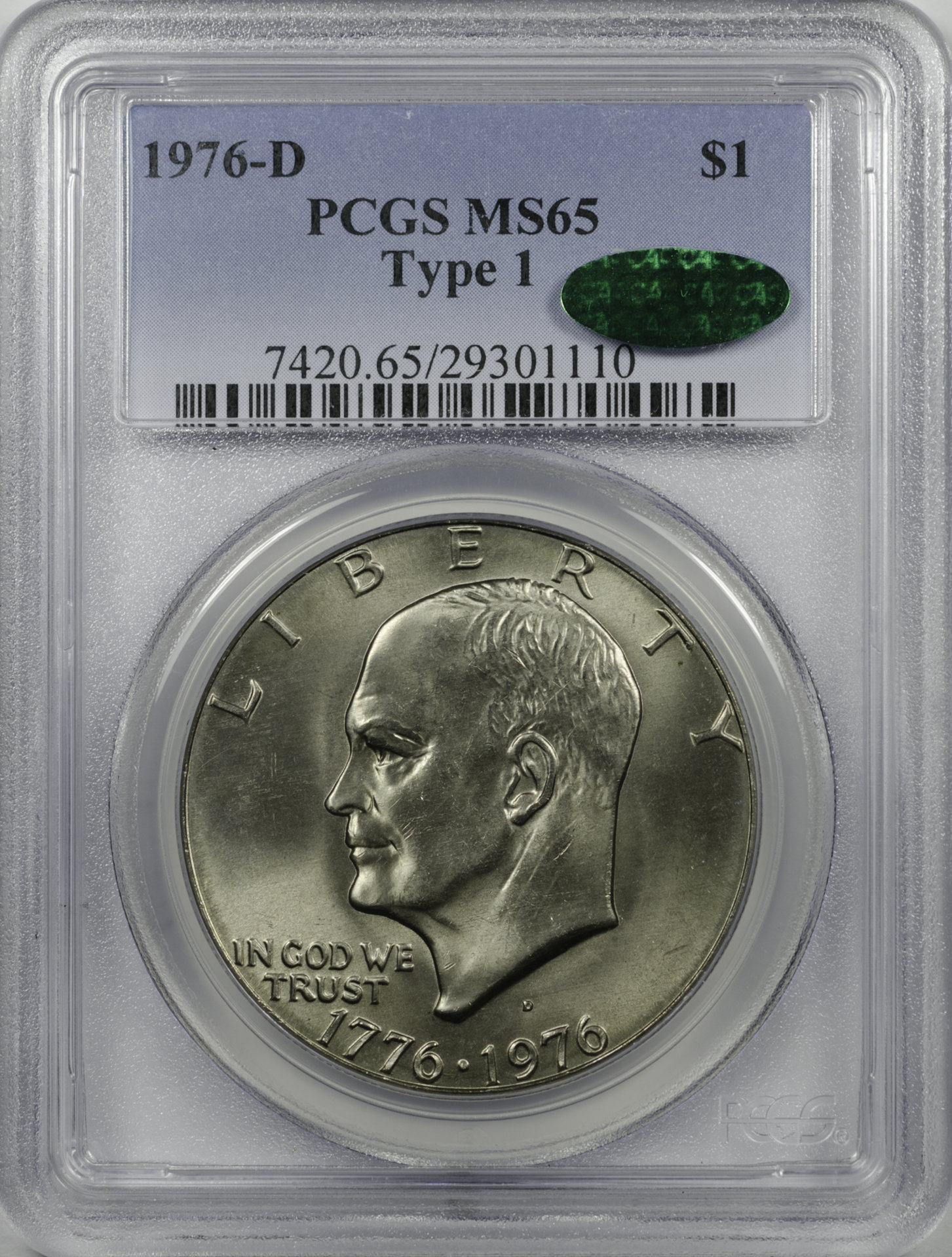 1976 D $1 DOLLAR - EISENHOWER BICENTENNIAL T1 PCGS MS65 29301110 CAC Obv Slab.JPG