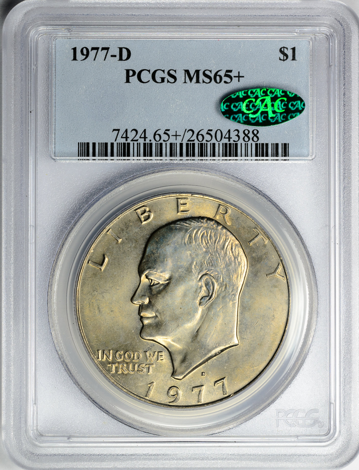 1977 D $1 DOLLAR - EISENHOWER CLAD PCGS MS65+ 26504388 CAC Obv Slab.jpg