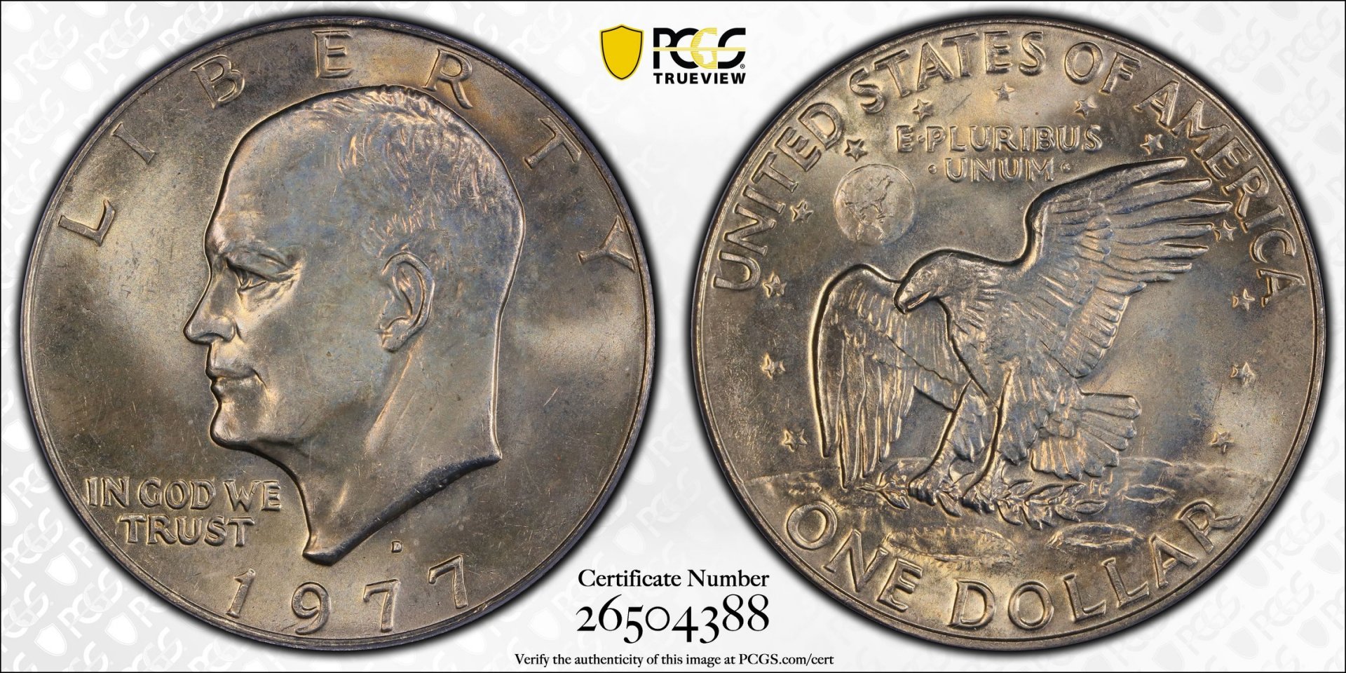 1977 D $1 Dollar - Eisenhower Clad PCGS MS65+ 26504388 CAC TrueView Full.jpg
