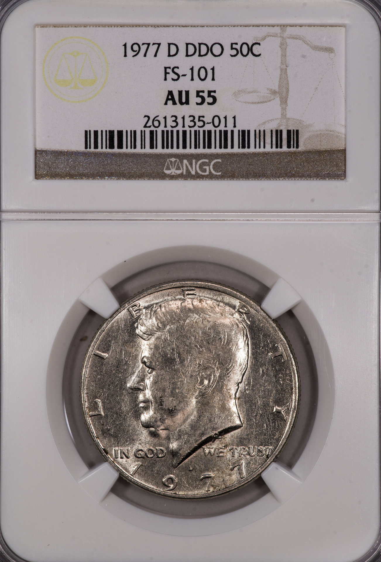 1977 D Kennedy Half DDO-001 NGC AU55 Slab - Obverse.jpg