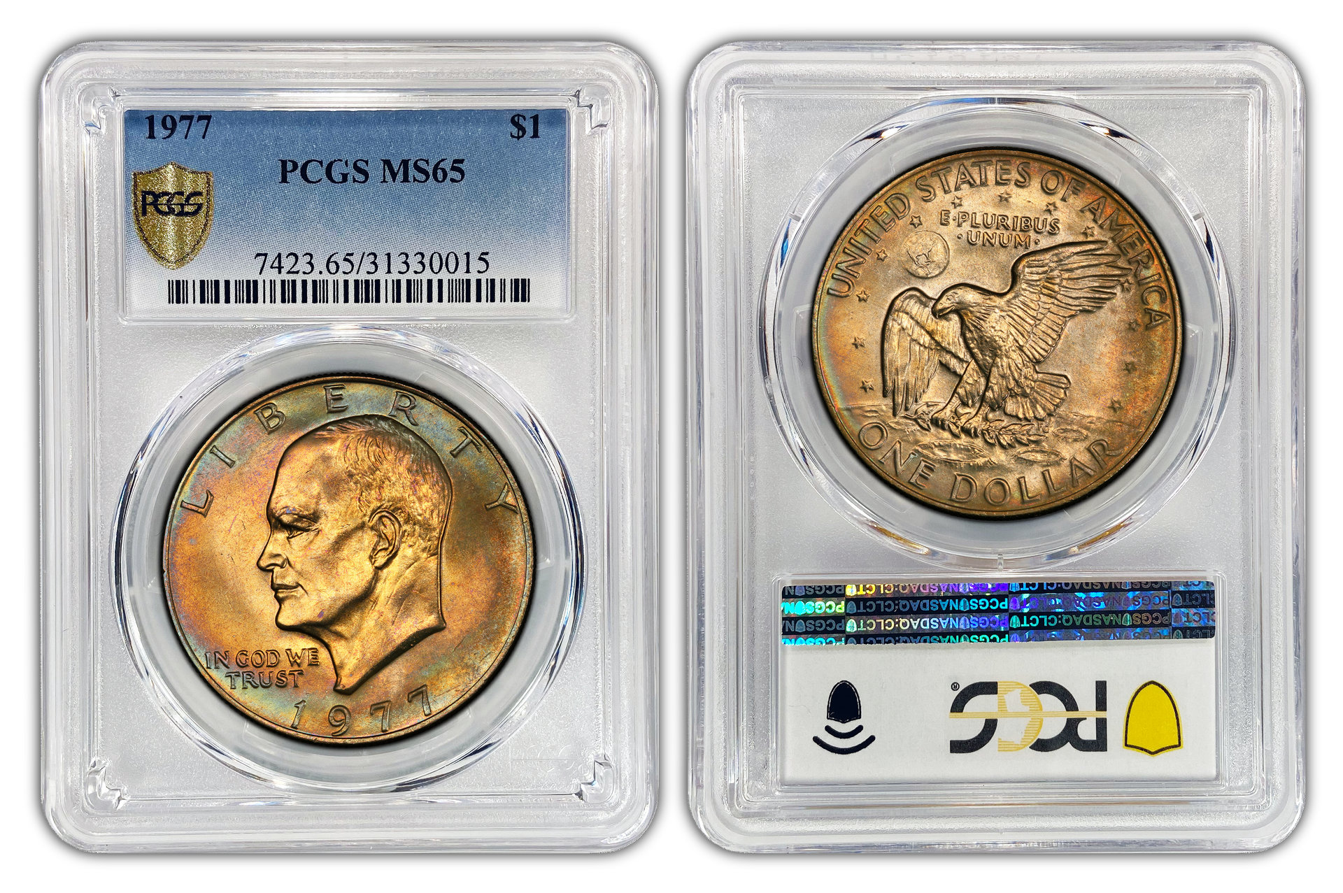 1977 Eisenhower PCGS MS65 31330015 slab.jpg