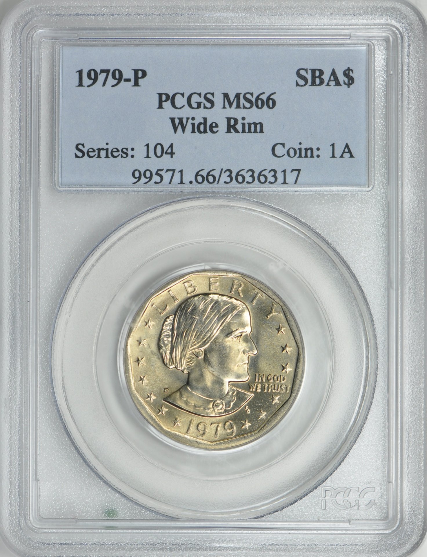 1979 P $1 DOLLAR - ANTHONY WIDE RIM PCGS MS66 3636317 Obv Slab GC.jpg