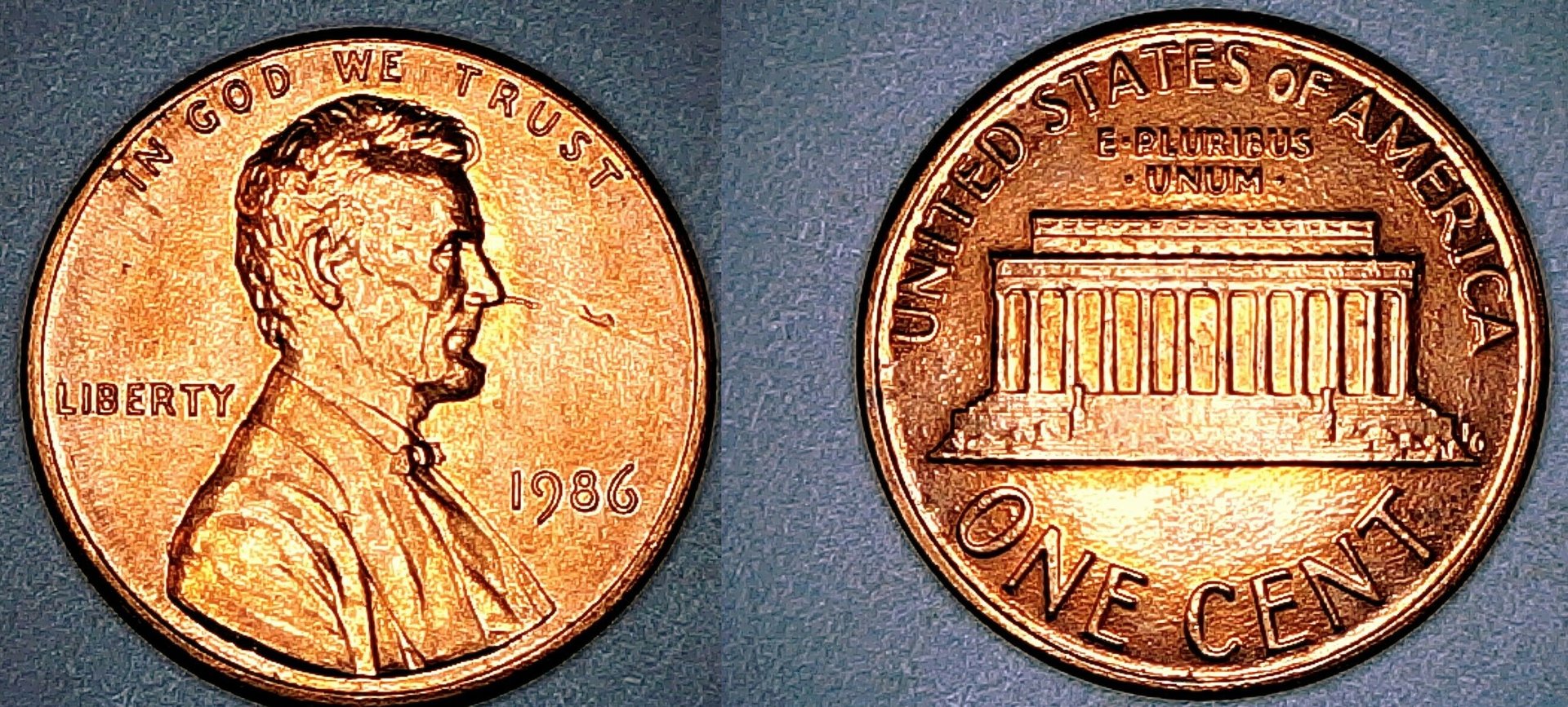 1986- Lincoln Cent Bu Mint Error Obv Planchet  Nose Gas Bubbles.jpg
