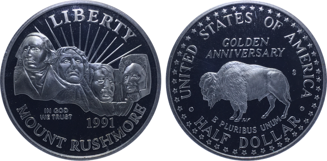 1991-S USA half dollar (Mt. Rushmore).png